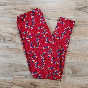 🔸️LuLaRoe Red Kite Print Pants Tall & Curvy Size 12-18